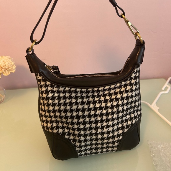 RARE Vintage Coach Houndstooth Tweed Wool & Leather Shoulder Bag - Picture 5 of 7